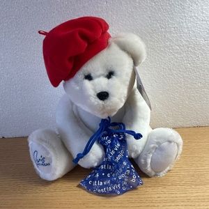 Vintage Gracie Jackson Collection Plush Bear w Beret Paris Las Vegas Sitting Toy